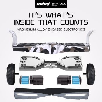 BULLET SX-4000 Hoverboard Scooter, 700W Brushless, UL Certified, AU Compliant, 8.5" Wheels, Superior Self Balancing System, LED Lights, Carry Bag, Camo