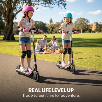 ALPHA Edge Electric Scooter, Kids Aged 6-12, Adjustable Height, 3 Speed Modes, Bluetooth, LED, Pink
