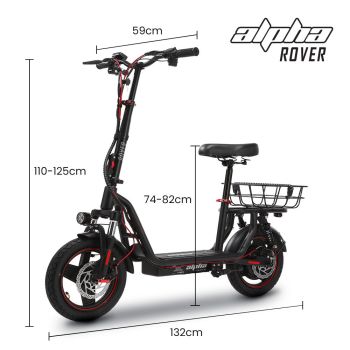 ALPHA Rover Electric Scooter with Seat, 500W 48V 25km/h 30km Range, 14-inch Tyres, Motorised Commuter eScooter for Adults, Black