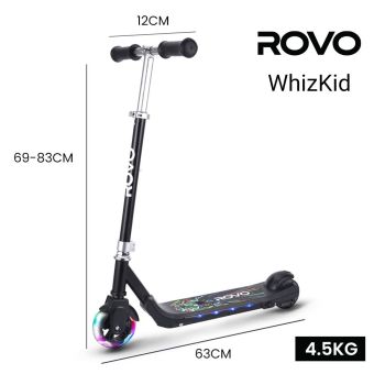 ROVO KIDS WhizKid Electric Scooter, Ages 5-11, Adjustable Height, AU Compliant, Lithium Battery, Brushless Motor, Black