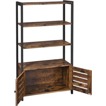 VASAGLE Bookcase Floor Standing Storage Cabinet and Cupboard with 2 Louvred Doors and 3 Shelves Bookshelf Rustic Brown