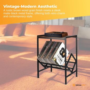 Social Hike Turntable Player Stand & Vinyl LP Record Album Storage - Black Metal