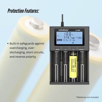 LiitoKala Lii-M4 Smart Battery Charger LCD - 4-Slot USB for 18650 AA AAA Li-ion