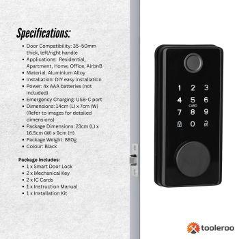 Tooleroo Digital Smart Door Lock Keypad - 5-in-1  Home Entry Security System