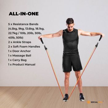 Social Hike Resistance Band Set with Handles - 11pcs Home Workout Kit 4.5-68kg