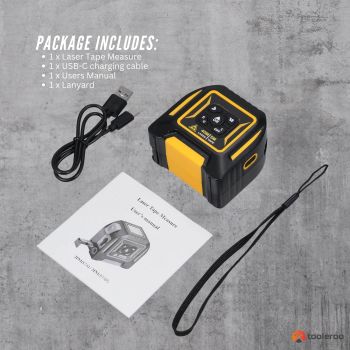 Tooleroo 40m Digital Laser Tape Measure + 5m Steel Tape – 3-in-1 Cross Marking
