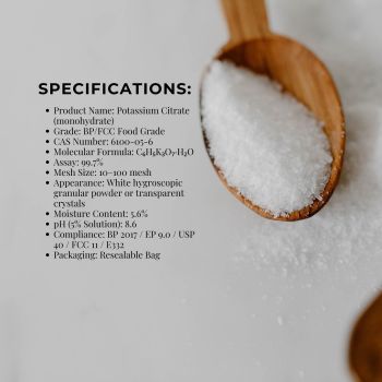 Orku 5Kg Potassium Citrate Food Grade Tub - Granular BP USP FCC E332 Additive