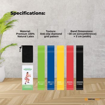 Social Hike Resistance Bands 5-Pack – Anti-Slip Latex Workout Loops 2.3–18.1kg