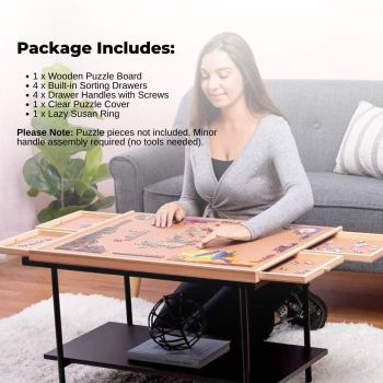 Social Hike 1000pcs Puzzle Board 4 Drawer with Cover -  Wooden Rotating Tabletop