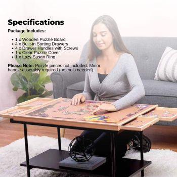 Social Hike 1500pcs Puzzle Board 4 Drawer with Cover - Wooden Rotating Tabletop