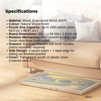 Social Hike 1500pcs Puzzle Board 6 Drawer with Cover - Wooden Rotating Tabletop