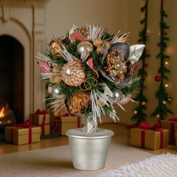 Christabelle 36cm Christmas Tabletop Topiary Tree Jewelled Baubles, Berries, Flowers and Pine Cones Festive Decoration