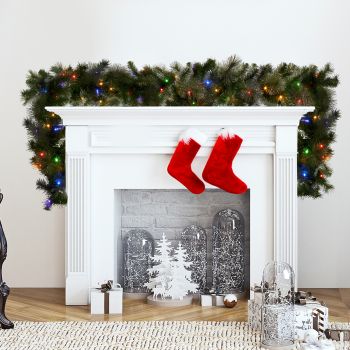 Christabelle 2.7m Christmas Garland with LED Lights Glittery Gold Pine Mantle Decoration Ornament