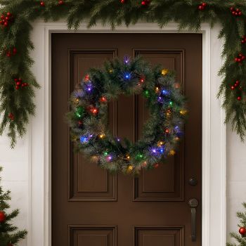 Christabelle 61cm Christmas Wreath with LED Lights Glittery Gold Pine re-Lit Front Door Decoration Ornament