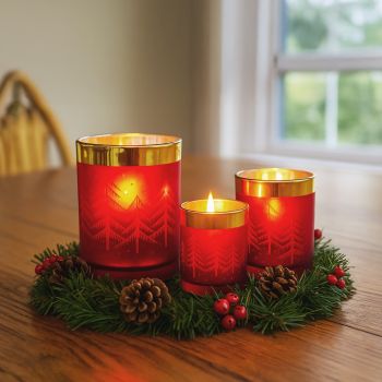 Christabelle Christmas Candle Jar Set Of 3 Red And Gold Holiday Candle Holders