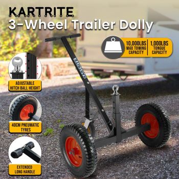 Kartrite 3-Wheel Adjustable Trailer Dolly Heavy Duty Caravan Mover 1000 lbs Tongue Capacity Durable Transport Solution