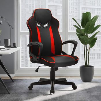 Sarantino Fayzo Racing Reclining Office Gaming Chair Black And Red Adjustable Computer Desk Seat With Adjustable Height, Breathable Mesh Back, Padded Armrests