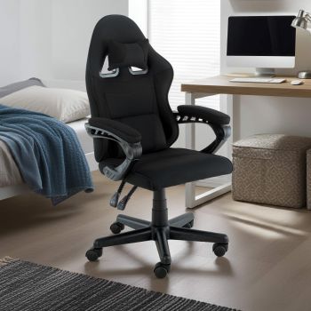 Sarantino Antre Kids Study Gaming Chair Black Adjustable Computer Desk Seat Racing Inspired-look With Adjustable Height, Ergonomic Back Support, Padded Armrests