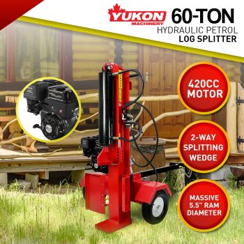 Yukon 60 Ton 420cc Hydraulic Log Splitter Petrol Engine Wood Firewood Cutter