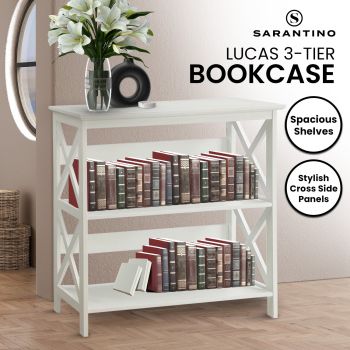 Sarantino Lucas 3-Tier Bookshelf Display Rack in White