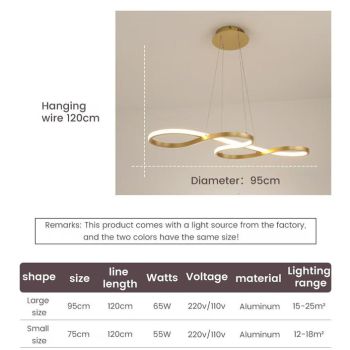 BAMDECOR Modern Black Chandelier Infinity LED Pendant Light Adjustable 3 Color Dimmable for Dining Bar Living Room 100cm