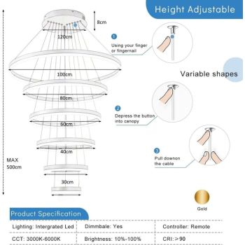 BAMDECOR A18815 Nordic Home Decor Dining Room Pendant lamp lights Ceiling Lamp Hanging Light Chandelier Lamps (6 Rings-Black)