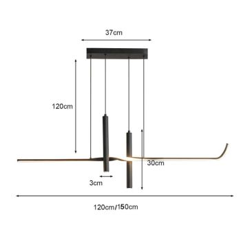 BAMDECOR A206 Modern Black Scandinavian Pendant Light Table Dining Room Living Room Pendant Lighting 1.5 Meters