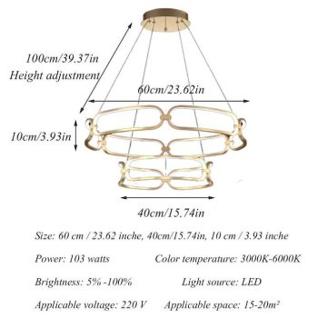 BAMDECOR A209 Colette Ceiling Chandelier Led Modern Circular Art Aluminum Light Fixture for Living Room Bedroom Indoor Decor(2 Rings)
