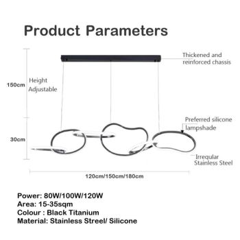 BAMDECOR A24126 Nordic Minimalist LED Pendant Light Adjustable Modern Ring Chandelier for Dining Room and Bar (Black) 1.2 Meters