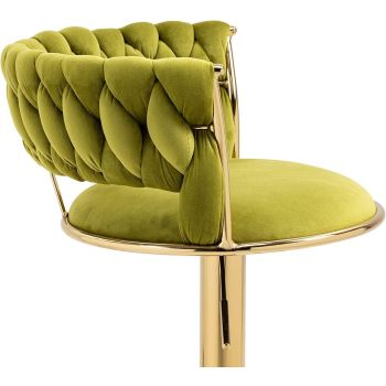 SERENITà 2x Height Adjustable Swivel Bar Stool Velvet Golden Base Barstools Chairs Padded Seat Olive Green