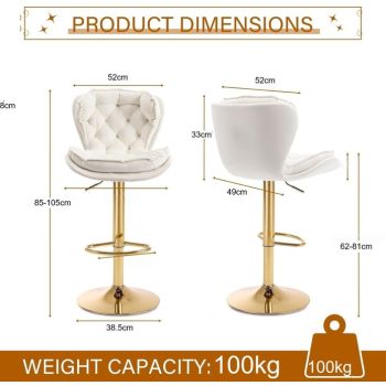 SERENITà Swivel Bar Stools Set of 2 Counter Height Barstools with Back Velvet Upholstered Adjustable Stool Chair Min Century Modern Bar Stool for Kitchen Island (Ivory)