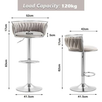 SERENITà Silver Swivel Upholstered Velvet Adjustable Height Counter Stool with Metal Frame Grey (Set of 2)