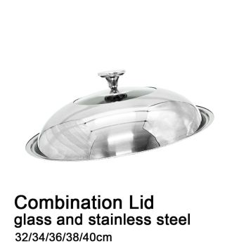 38cm Stainless steel Lid with Glass Window Frypan Casserole Pot Wok Replacement
