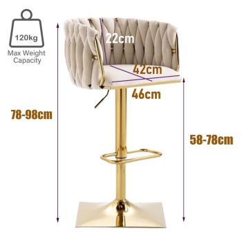 SERENITà Modern Velvet Breakfast Bar Stools Swivel Barstools Adjustable Counter Stools with Backrest Set of 2 iVORY