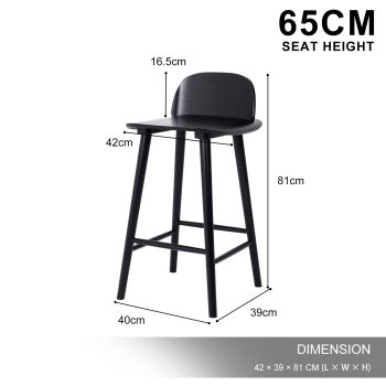 2X Wooden Bar Stool Dining Chair Ash Wood ELISE 65cm BLACK