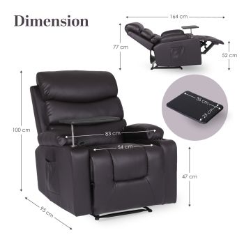 8-Point Electric Massage Recliner Chair - PU Leather Electric Lounge Sofa Armchair HARLOW BROWN