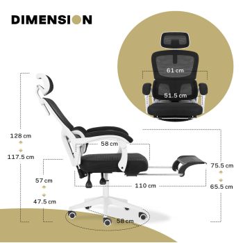 Ergonomic Reclining Office Chair - Footrest, Lumbar Support, Adjustable Headrest VELTRA - BLACK