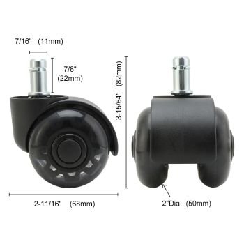 5X 2'' Twin Wheel Office Chair Casters - Slient Smooth, 11x22mm Stem