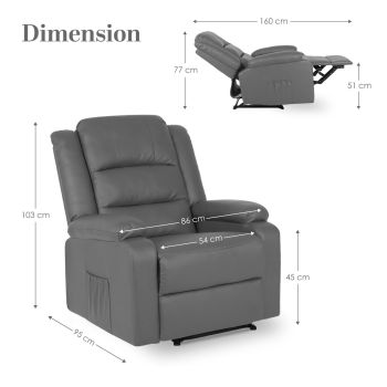 Home Recliner Chair - PU Leather Sofa Lounge Armchair MARLO GREY