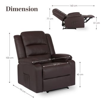 Home Recliner Chair - PU Leather Sofa Lounge Armchair MARLO BROWN