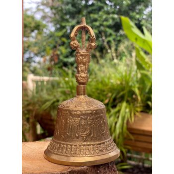 Brass Bell 6 inch Buddhist Nepal Tibetan Prayer Bell Meditation Stress Relief or Sound Therapy