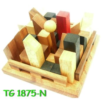 City Planner brain teaser puzzle, wood, handmade 3D puzzle-remove shapes and try rebuild your city