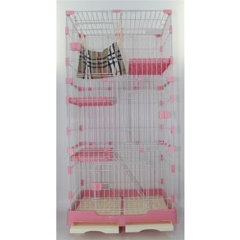 YES4PETS 179 cm Pink Pet 4 Level Cat Cage House With Litter Tray & Wheel 82x57x179 CM