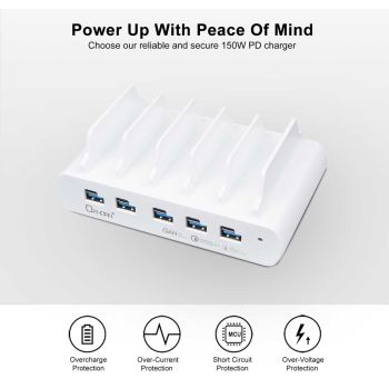 OXHORN NB-PD150D PD 150W 5-Port (5A+5C) Charging Dock with build-in rack