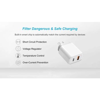 BDI 25W PD Quick Charger AU plug with USB-A and Type-C Ports