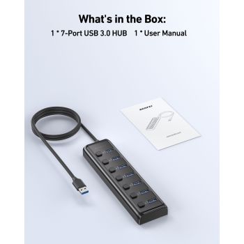 BENFEI 000425BK USB3.0 to 7 Port USB3.0 HUB (Black)