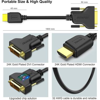 BENFEI HDMI to DVI, Bi Directional DVI-D 24+1 Male to HDMI Male High Speed Adapter Cable