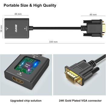 BENFEI HDMI to VGA, Uni-Directional HDMI Computer to VGA Monitor  Adapter (Female to Male) with 3.5mm Audio Jack