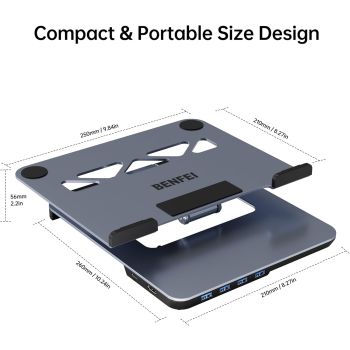 BENFEI 380GY Laptop Stand with USB C 6 in1 4K@60Hz HDMI, 4 x USB3.0, 100W PD Docking Station