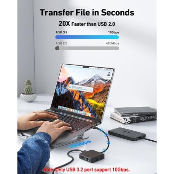 BENFEI 399BK 6-in-1 USB-C HUB to HDMI(8K)+USB3.2(10Gbps)+USB2.0x2+PD100W+RJ45 Black